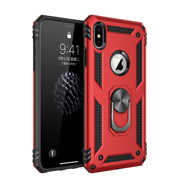 iPhone XS Max Tech Armor RING Grip Case with Metal Plate (Red)